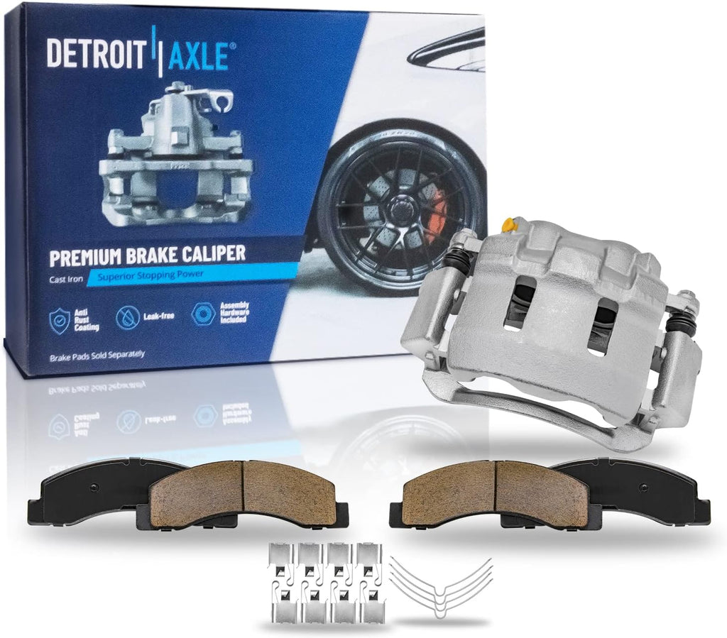 Detroit Axle - Front Ceramic Pads Left Brake Caliper Replacement for 1999-2004 Ford Excursion F-250 F-350 Super Duty - 3pc Set