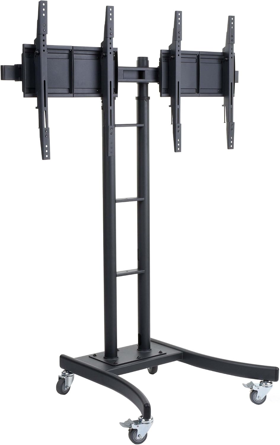 Floor Stand for TVs, Dual Monitor Mount with Side-by-Side Brackets, Fits Most 24' to 70' LCD Monitors, 50' to 90' Height-Adjustable TV Rack with Locking Casters - Black