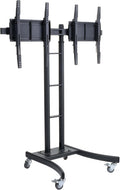 Floor Stand for TVs, Dual Monitor Mount with Side-by-Side Brackets, Fits Most 24' to 70' LCD Monitors, 50' to 90' Height-Adjustable TV Rack with Locking Casters - Black