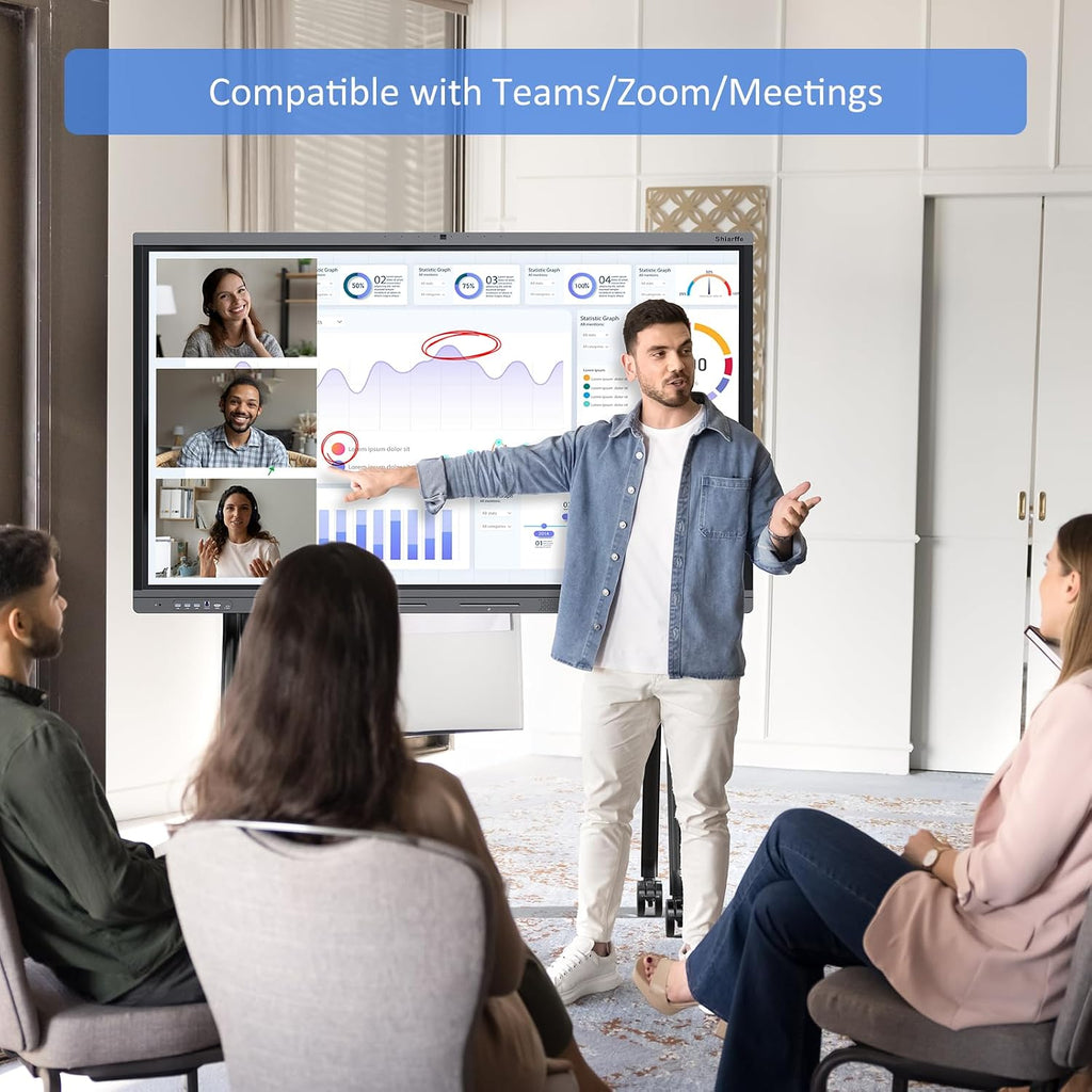 Shiarffe X5 Smart Board 65 Inch 4K Interactive Whiteboard 8GB RAM + 128GB Storage All-in-One Touchscreen Monitor Built-in 48MP Camera Mics and Speaker for Classrom Hybrid Work (Board Only)