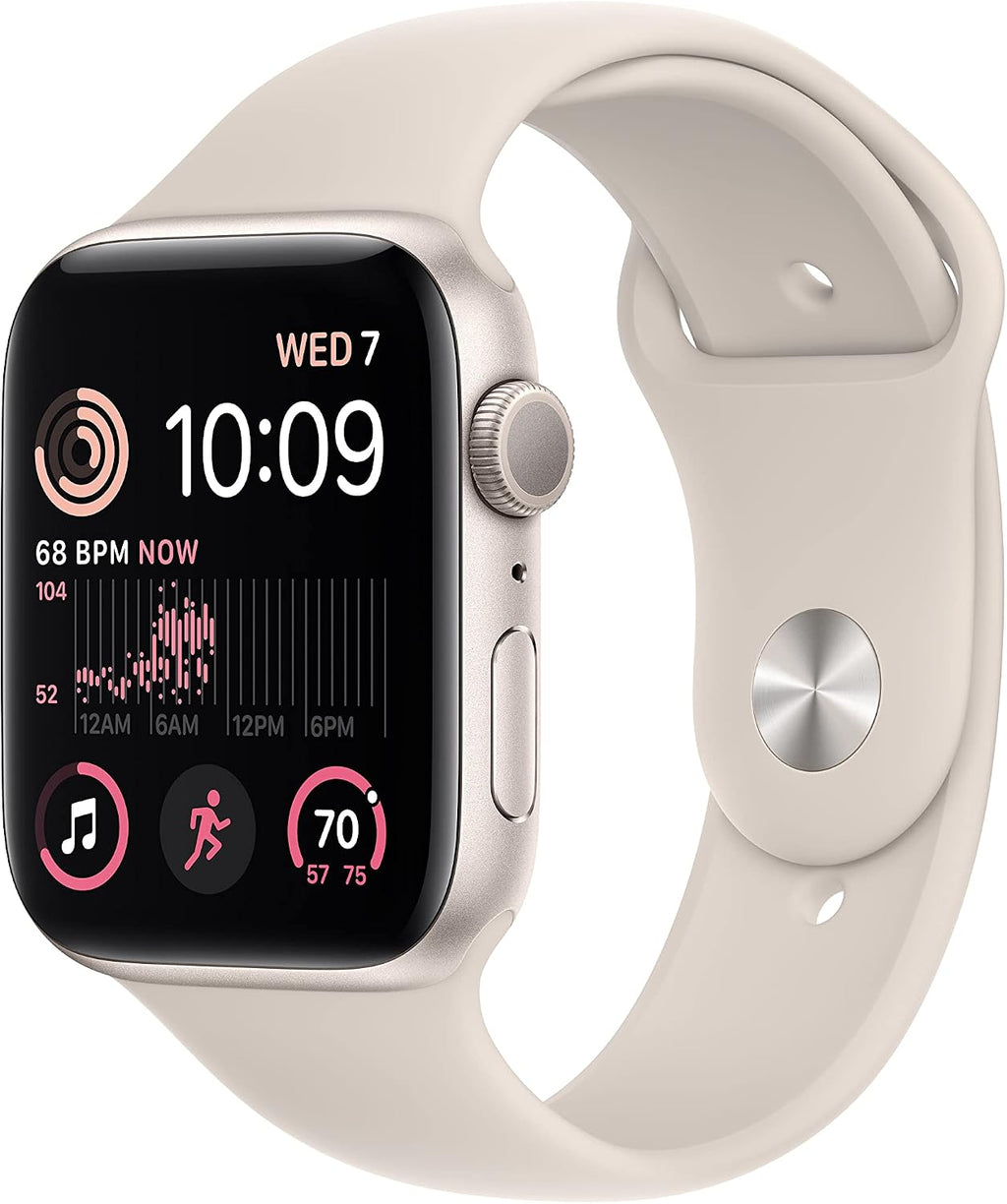 Apple Watch SE (2nd Gen) (GPS, 44mm) - Starlight Aluminum Case with Starlight Sport Band, S/M (Renewed)