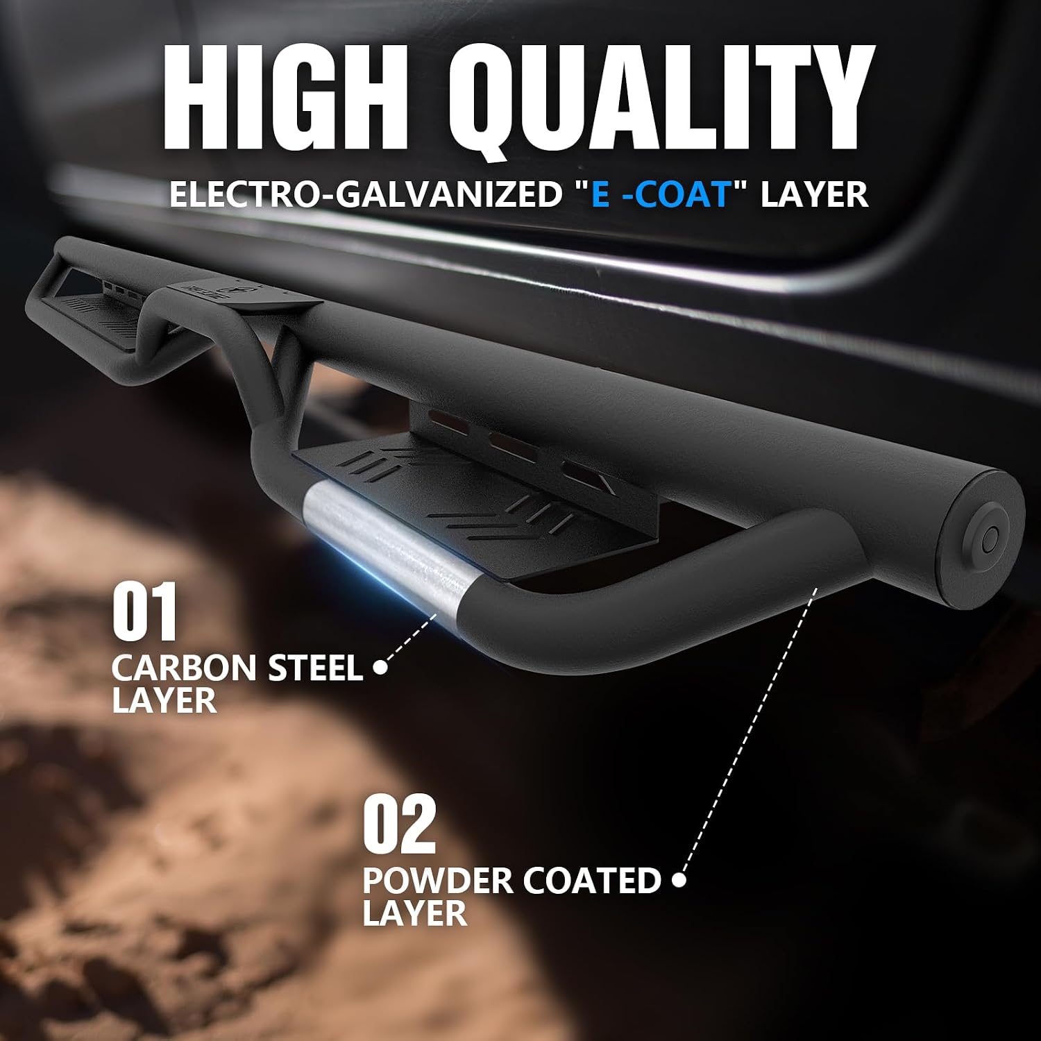 Running Boards Compatible with 2007-2018 Jeep Wrangler JK JKU Unlimited 4 Doors, Two Stairs Design Side Steps Heavy-Duty Steel Nerf Bars Bolt-on Step Plates Rock Sliders Rail