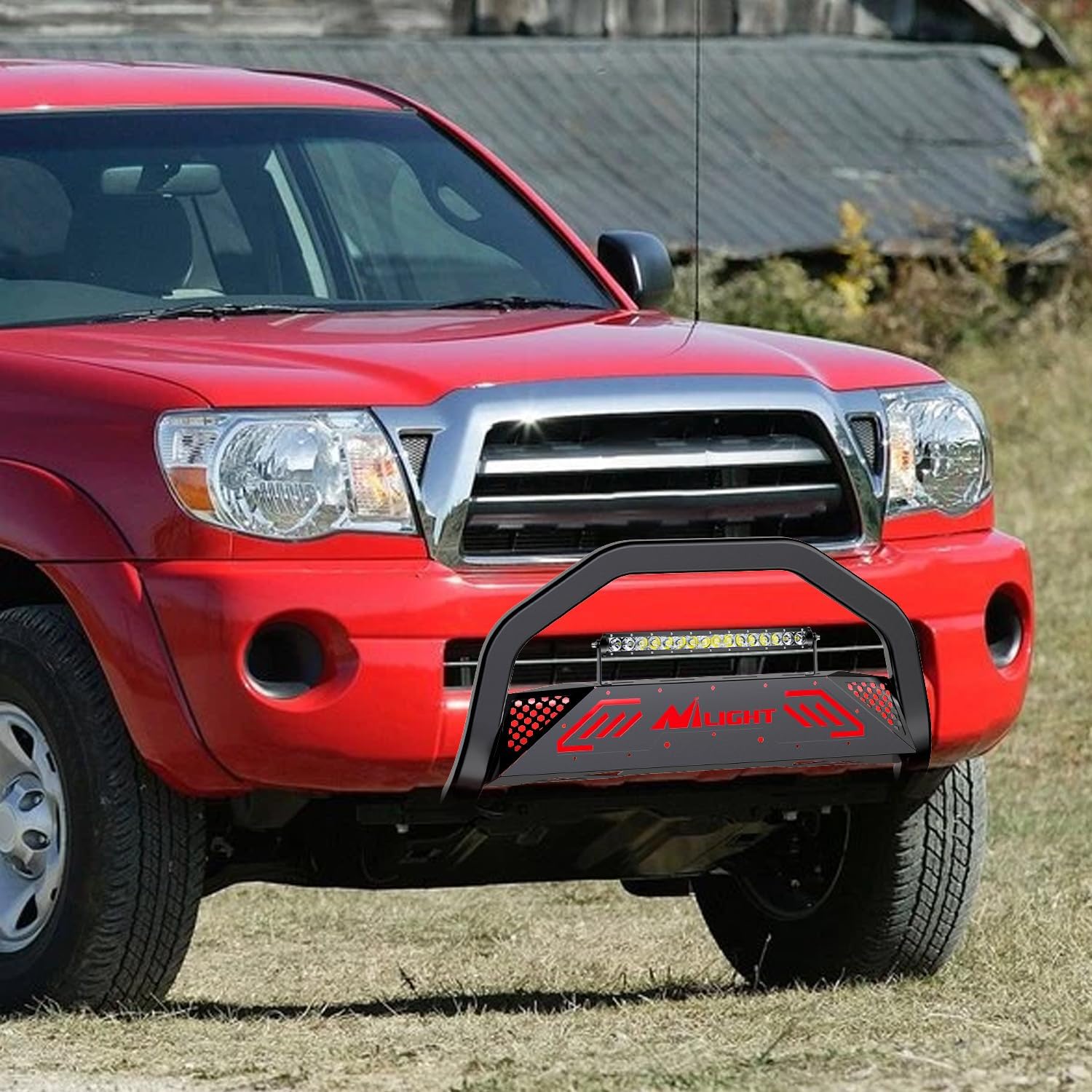 Nilight Bull Bar with Light Bar&License Plate Hole Compatible with Toyota Tacoma 2005-2015 Truck Brush Guard, Front Bumper Push Bar w/Grille Skid Plate Light Mount