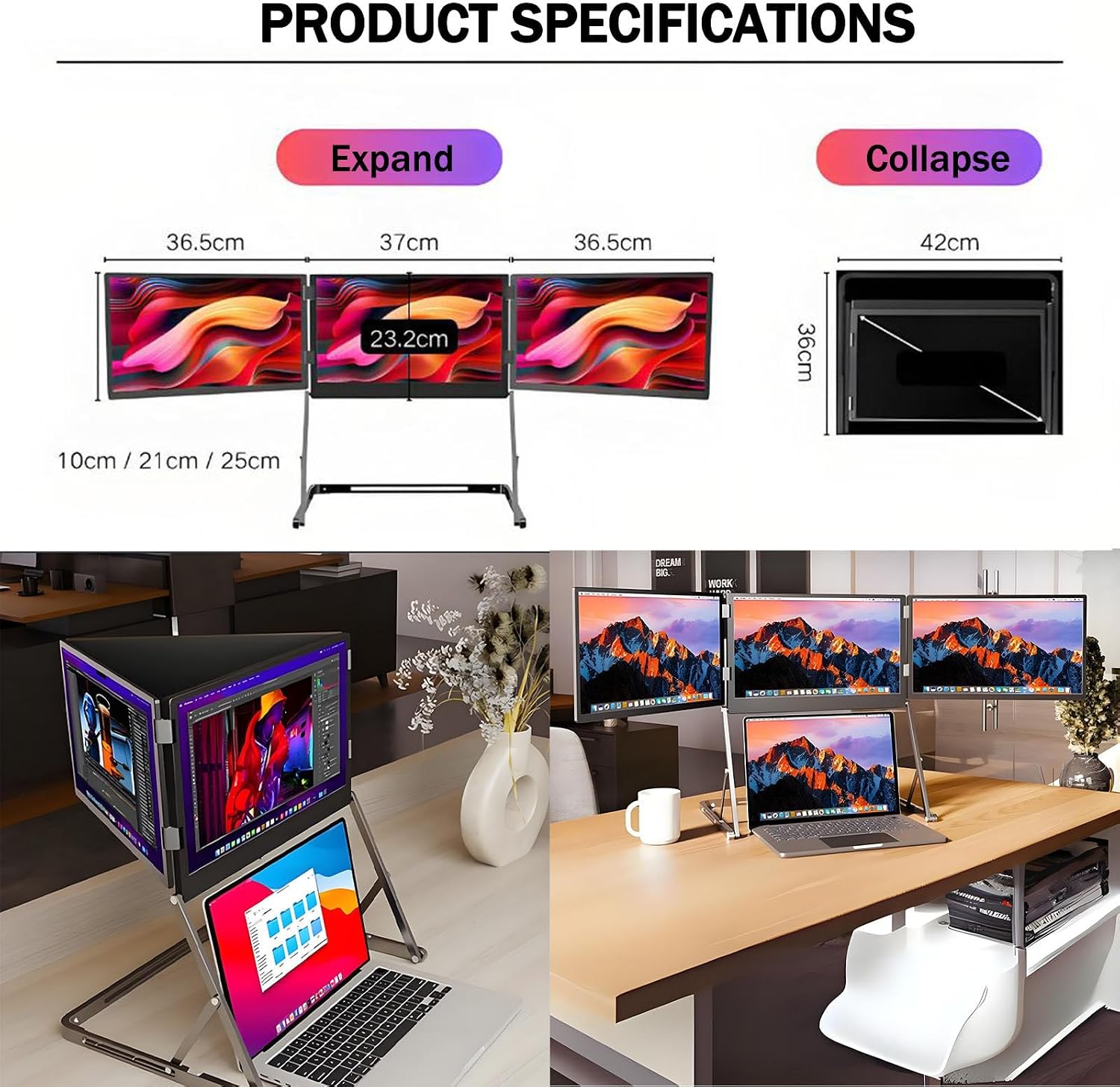 15.6' Triple Laptop Screen Extender - Portable FHD 1080P IPS Travel Monitor, 360° Rotating Extra Display for Mac & PC, Plug & Play, Boost Productivity Anywhere