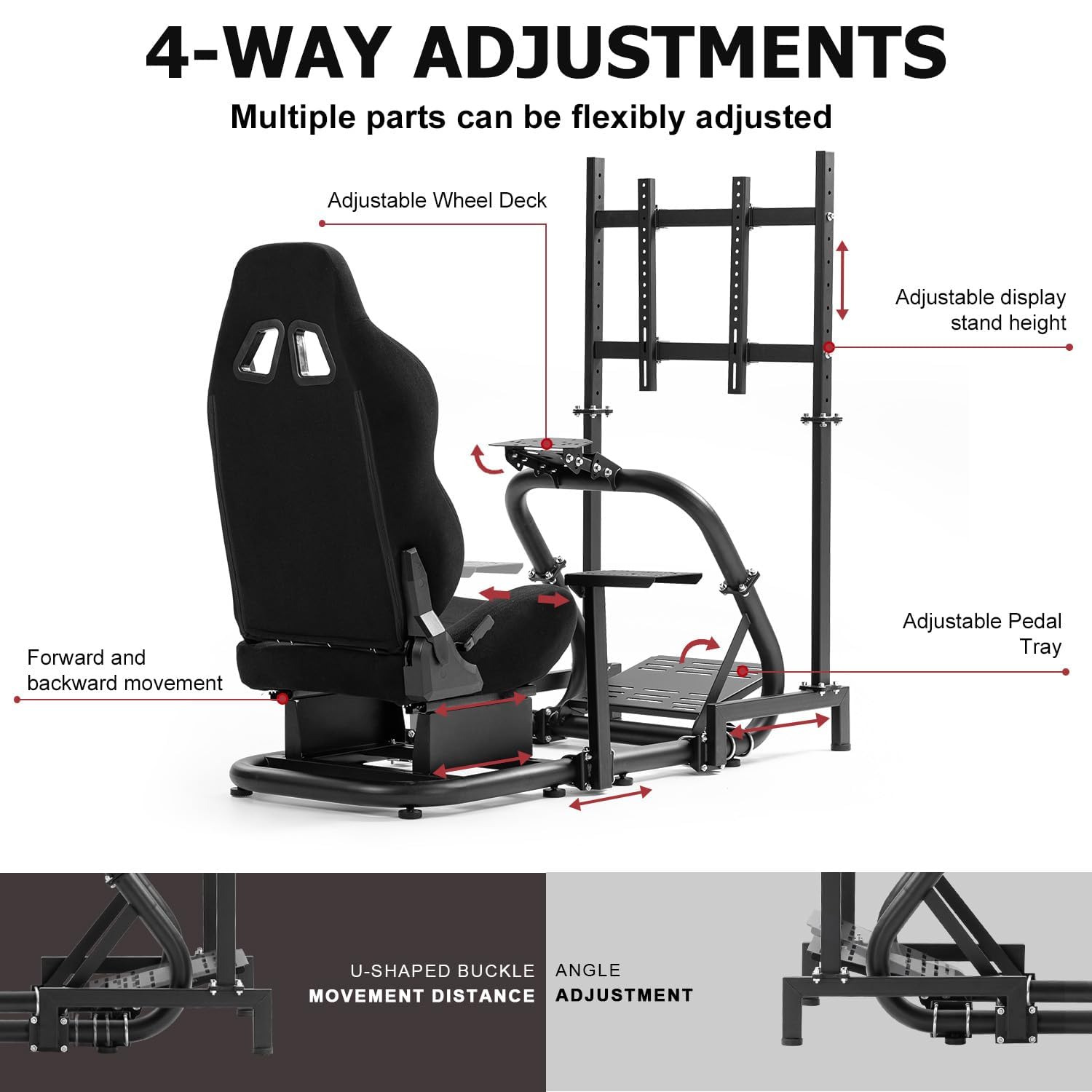 Supllueer Racing Sim Cockpit with Ergonomic Seat Fit for Logitech G27 G923 G920, for Fanatec, for Thrustmaster, 50mm Large Round Tube Driving Simulator Stand, No Steering Wheel Shift Pedal TV