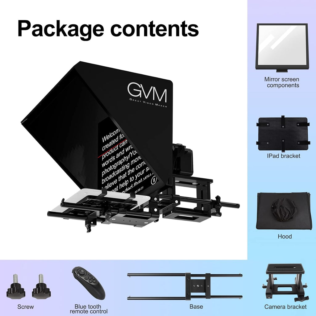 GVM Teleprompters for ipad Tablet DSLR Camera Portable 18'' Teleprompter Kit with Remote Control & App,Solid Aluminum Constructions,Colorless Spectroscope,Ultra HD Wide-Angle Lens