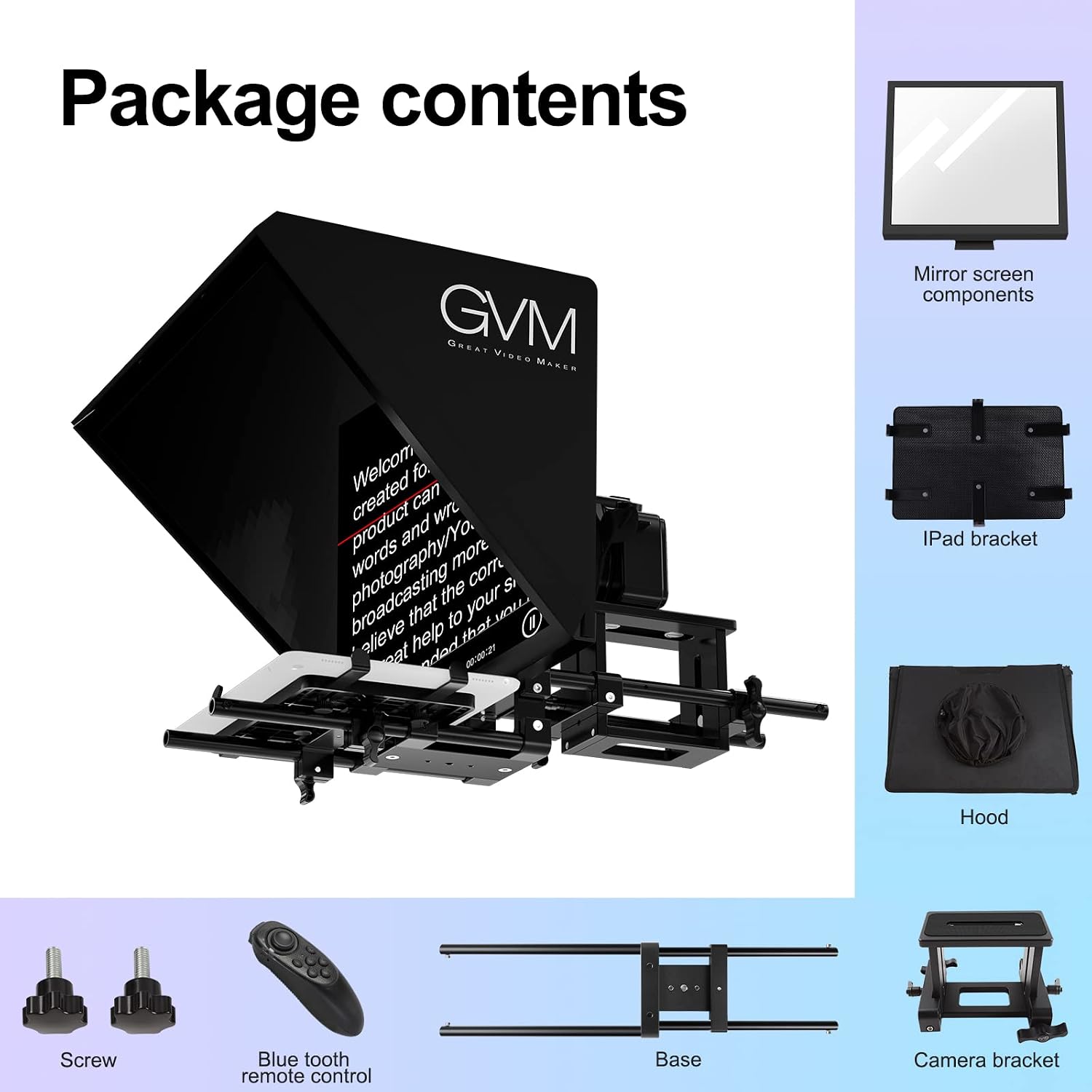 GVM Teleprompters for ipad Tablet DSLR Camera Portable 18'' Teleprompter Kit with Remote Control & App,Solid Aluminum Constructions,Colorless Spectroscope,Ultra HD Wide-Angle Lens