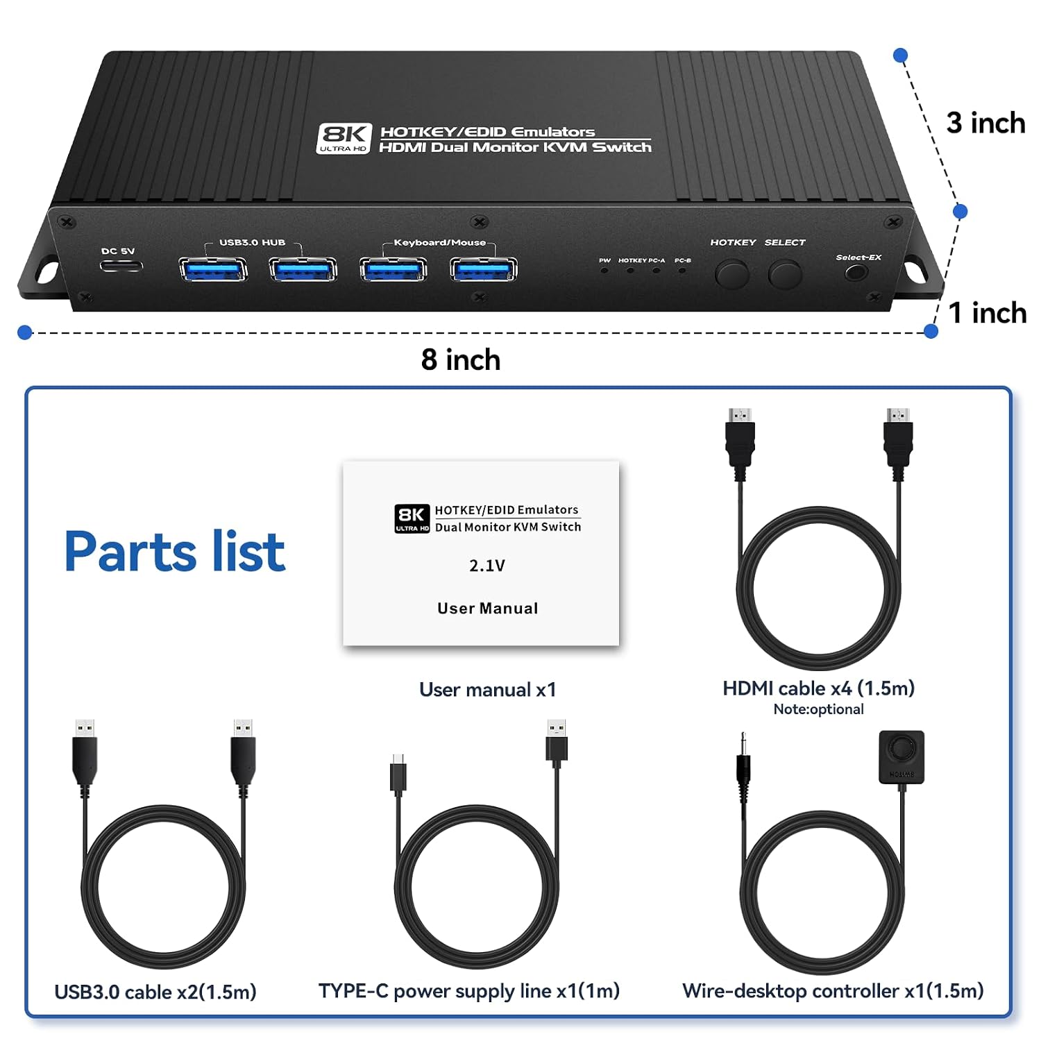 Hdmi Kvm Switch 2 Monitors 2 Computers edid Emulator 4k 144hz Hotkey Switching Dual Monitor kvm Switches hdmi edid 2 Monitors 2 Computers 1440P 120Hz 144hz 165hz 240hz