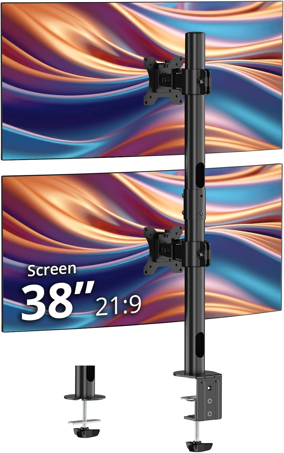 SIIG Dual Vertical Monitor Stand- Black, Fits 13-38' Screens- Up to 26.5 lbs- 31.5' Height Adjustable Pole- Quick-Release VESA- Cable Management -C-clamp/Grommet -VESA Plate 75/100(CE-MT5G11-S1)