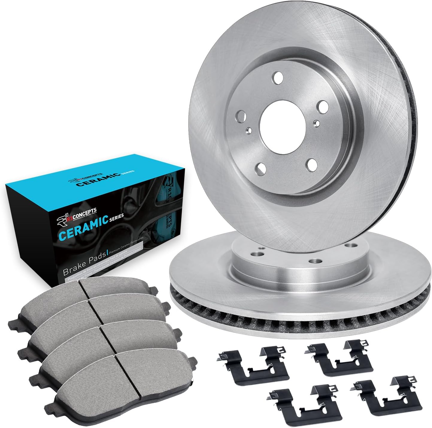 R1 Concepts Front Brake Kit Fits 2014-2015 Acura ILX; 2002-2004 Honda CR-V; 2003-2012 Honda Accord; 2003-2011 Honda Element; 2013-2015 Honda Civic| Ceramic Pads, Blank Rotors| Hardware| 11.1' Front