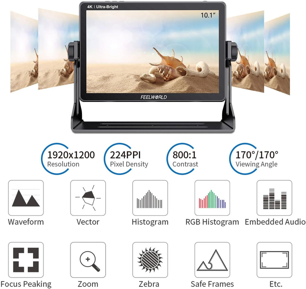 FEELWORLD LUT11 10.1 Inch Video Monitor,Ultra High Bright 2000nit Touch Screen DSLR Camera Field Monitor,4K HDMI,1920X1200 IPS Panel