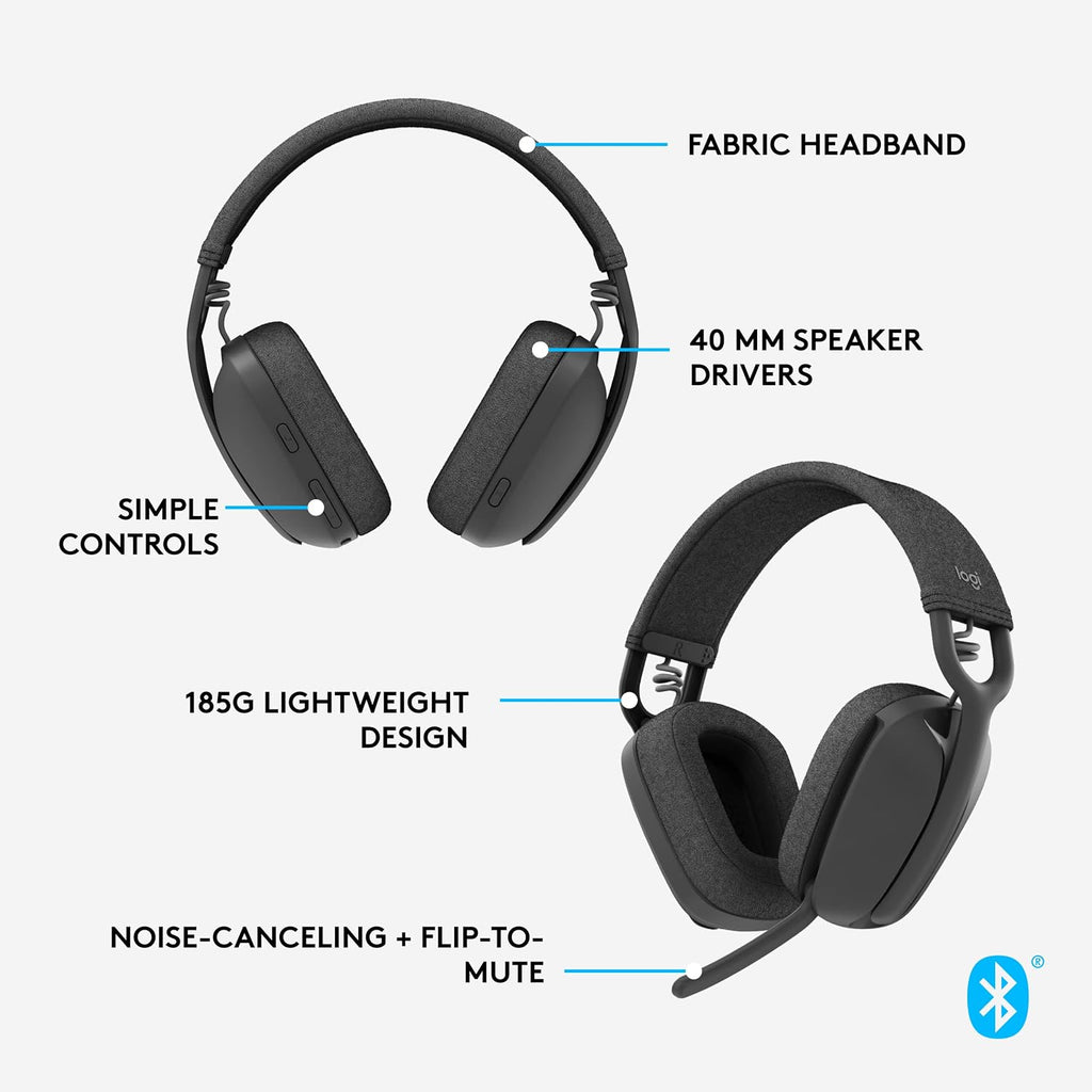 Logitech Brio 501 Full HD Webcam and Zone Vibe 100 Wireless Headphones with Noise-Canceling Mic, Works with Microsoft Teams, Google Meet, Zoom, Mac/PC - Black