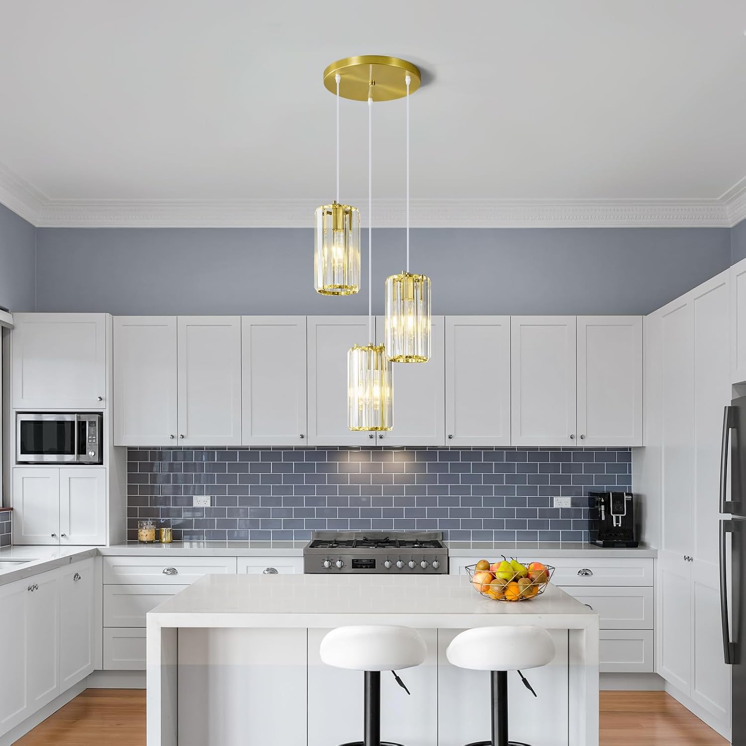 Gold Pendant Lighting Modern Pendant Light, Mini Crystal Chandeliers,Adjustable Pendant Light Fixture for Kitchen Island Dinning Room Corridor Bedroom(Gold 3-Light)