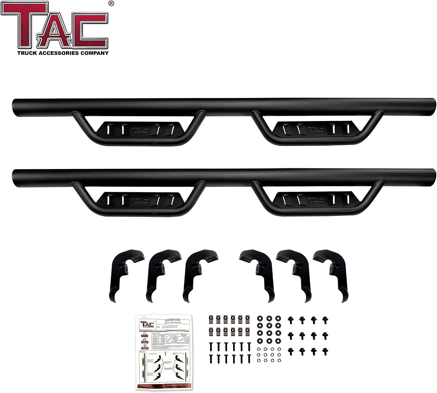 TAC Running Boards Compatible with 2019-2024 Chevy Silverado/GMC Sierra 1500 Crew Cab | 4' Drop Nerf Bars Side Steps | Pickup Truck Off-Road Exterior Accessories 2pcs