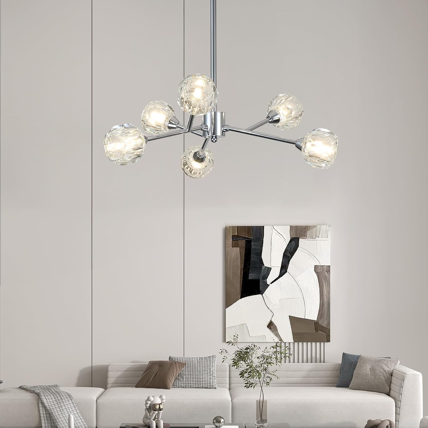 Weesalife Sputnik Chandeliers for Dining Room Light Fixture Over Table, Modern Crystal Chandeliers, 6 Lights Chrome Lighting Fixtures for Living Room Bedroom Kitchen Island