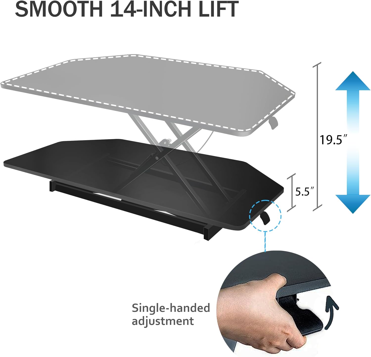 Aconcept 32 inch Black Corner Height Adjustable Standing Desk Converter, One-Click Sit to Stand up Desk Riser, Pre-Assembled for Dual Monitor and Laptop Workstation