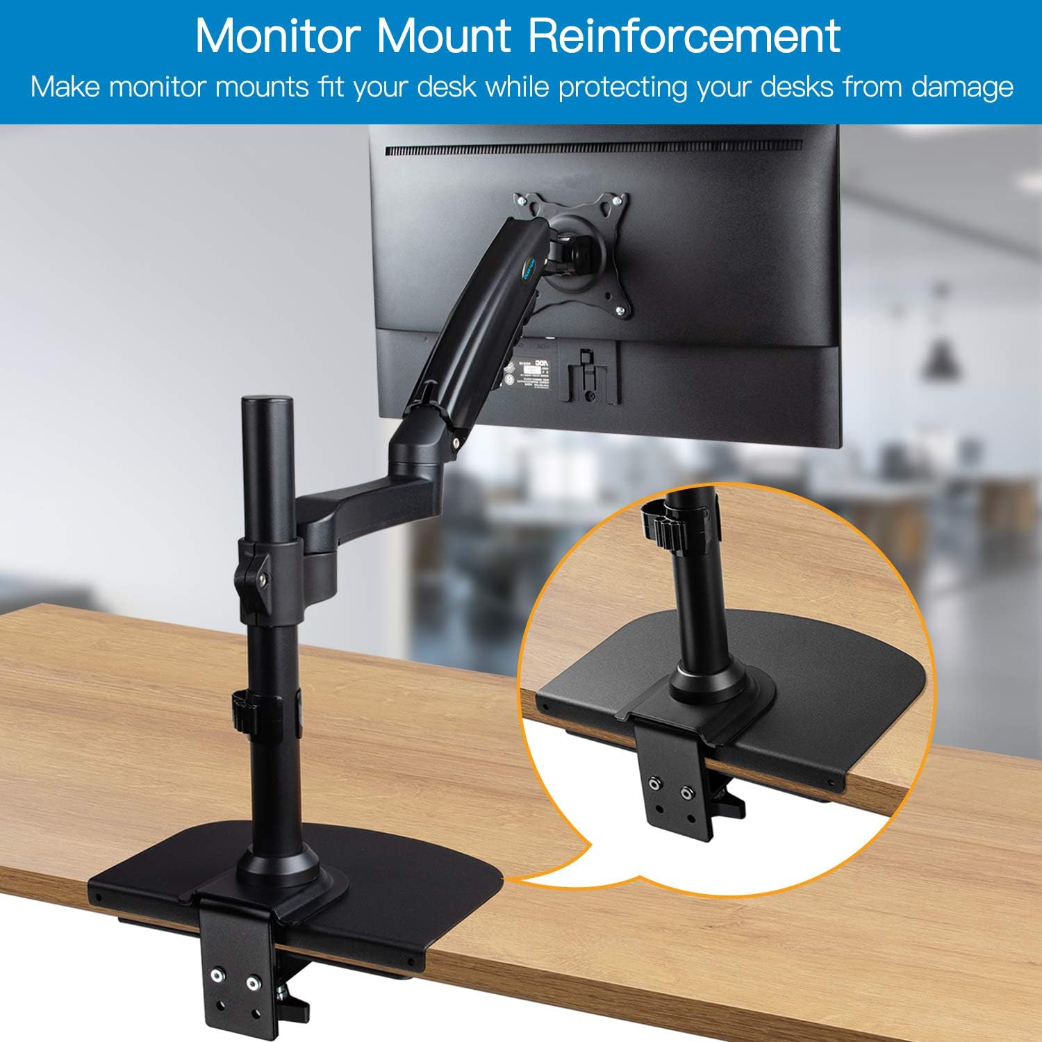 HUANUO Dual Monitor Stand for 13 to 35 inch, Steel Monitor Mount Reinforcement Plate for Thin, Glass and Other Fragile Tabletop