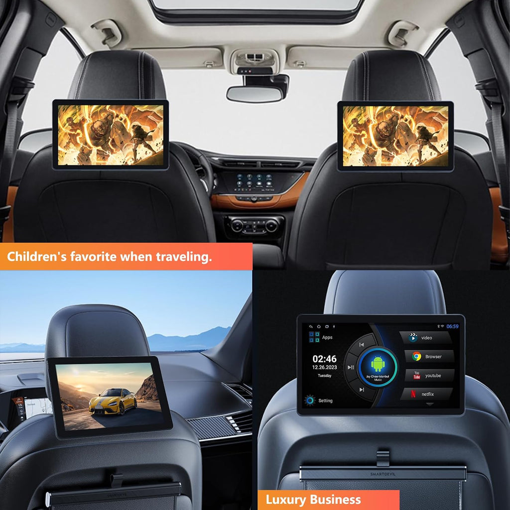 10.1' Car TV Headrest Monitor for Back Seat, 4K Android Tablet Portable Rear Entertainment System, Support Phone Wireless MirrorLink, with WiFi/HDMI/USB/Video Player, 2G+32G (2*PCS)