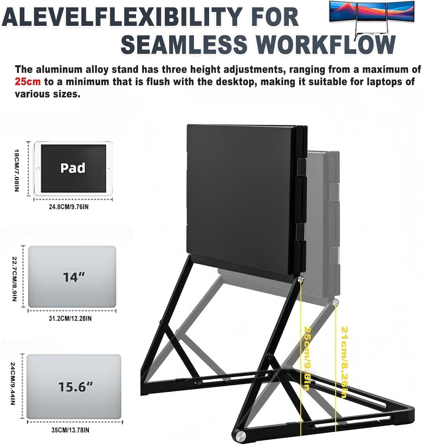 Portable Triple Monitor for Laptop, 15.6' portable Foldable Triple Monitor, Three Independent Screens Support Simultaneous Tasks, Compatible with Windows with 360° Rotation Adjustable Viewing Angles
