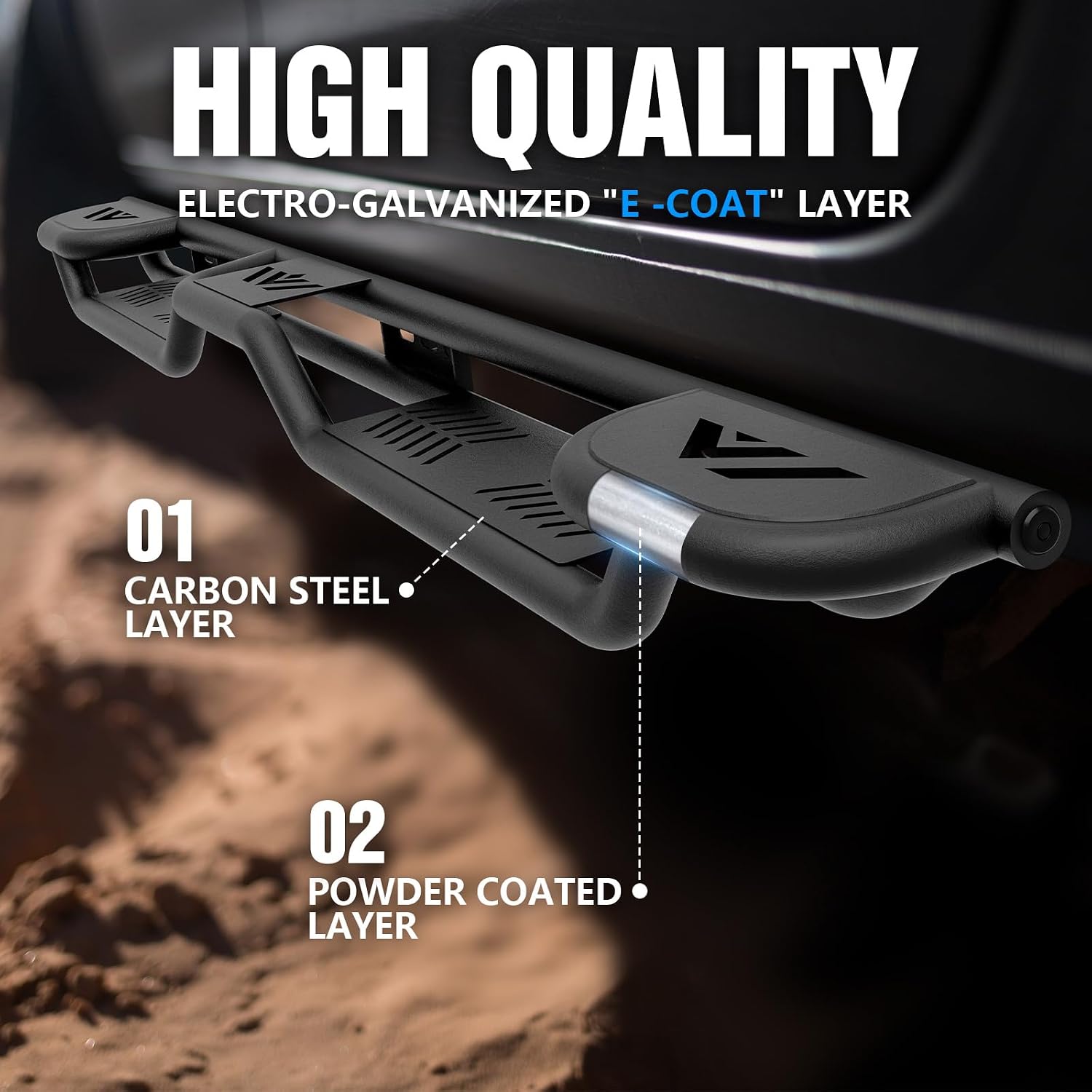 YZONA Three Raised Steps Double Cab Running Boards Compatible with 2007-2018 Chevrolet Silverado & GMC Sierra 1500, 2007-2019 Chevy Silverado & GMC Sierra 2500 3500 HD Extended Cab Side Step Nerf Bar