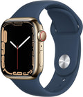 Apple Watch Series 7 [GPS + Cellular 41mm] Smart Watch w/ Gold Stainless Steel Case with Abyss Blue Sport Band (Renewed)