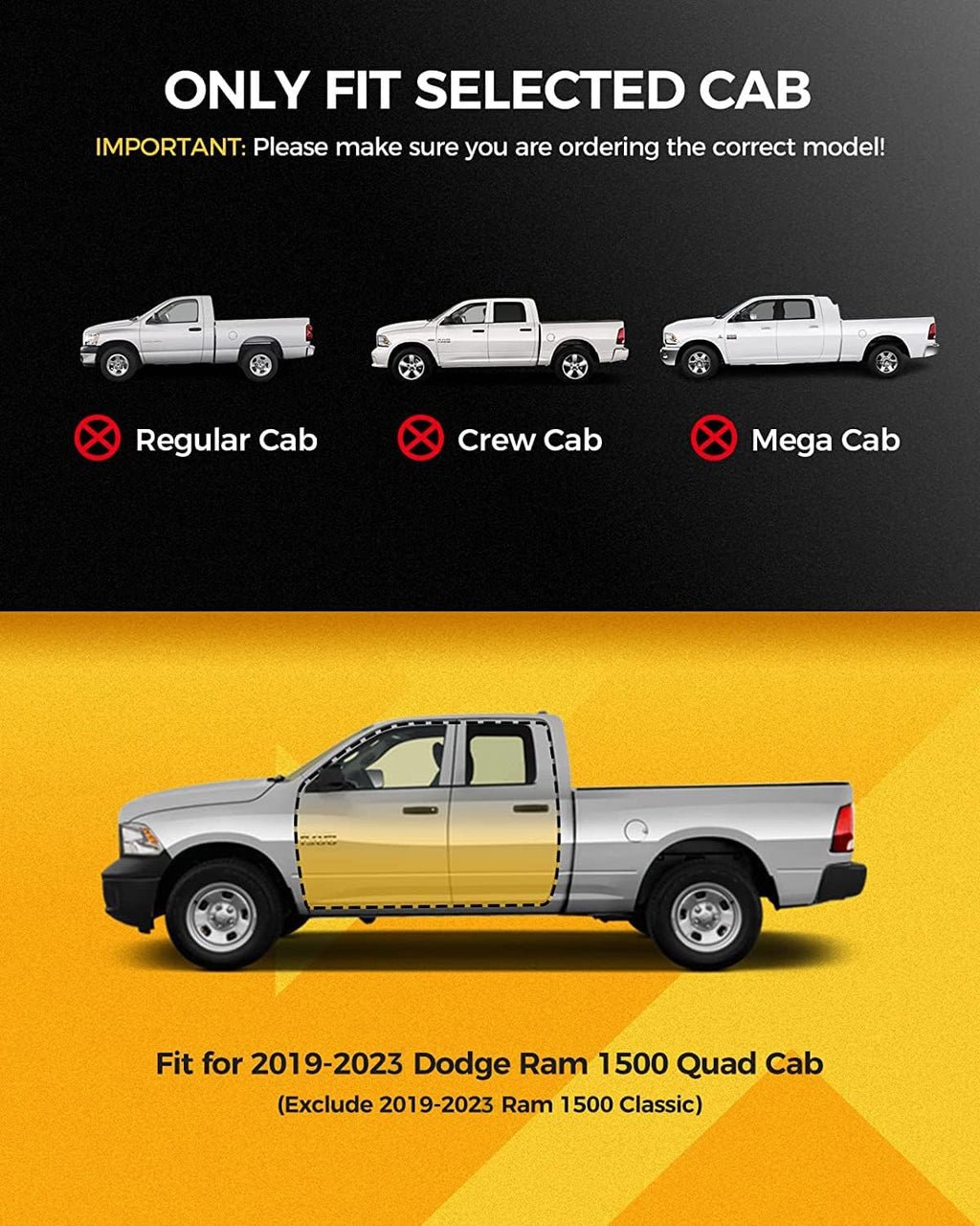 KYX Running Boards Compatible with 2019-2025 Dodge Ram 1500 Quad Cab(NOT for 19-25 Classic)，6 inches Drop Side Steps Ram Nerf Bars Truck Boards Step Rail