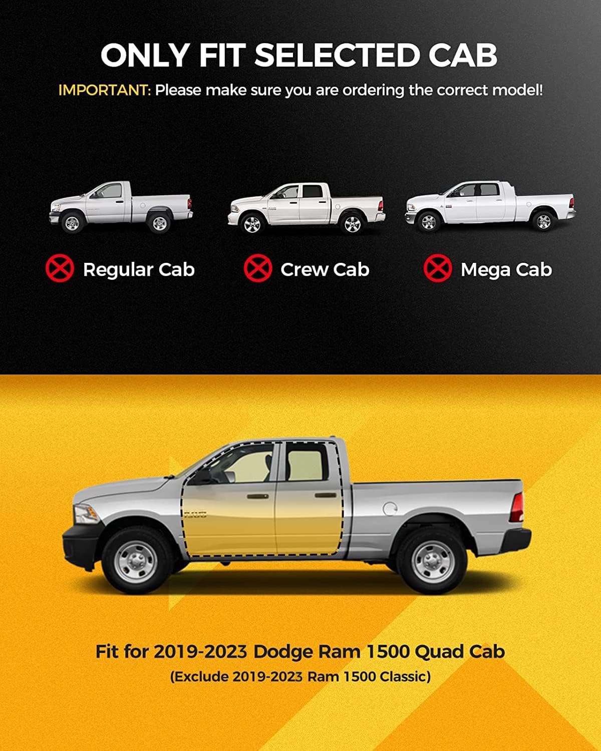 KYX Running Boards Compatible with 2019-2025 Dodge Ram 1500 Quad Cab(NOT for 19-25 Classic)，6 inches Drop Side Steps Ram Nerf Bars Truck Boards Step Rail