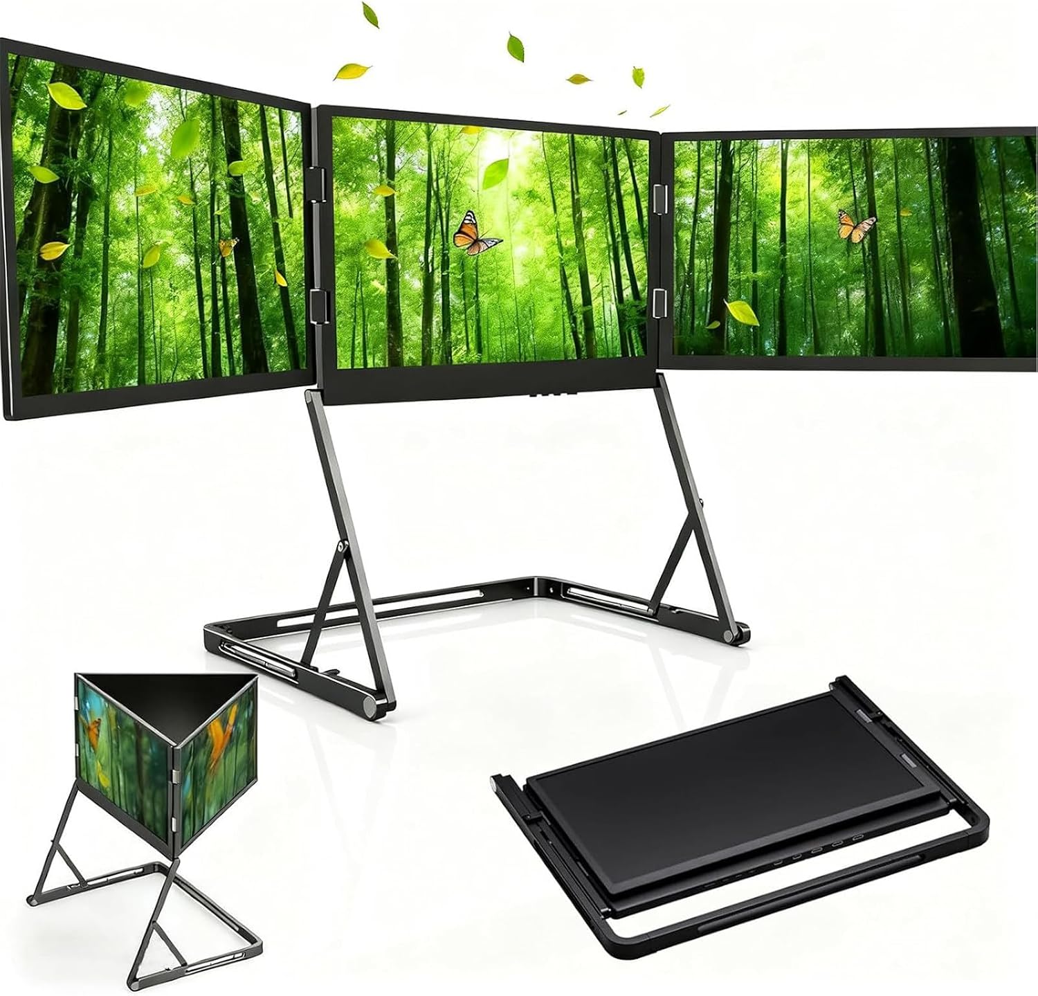 1080p FHD Tri-Fold Monitor,Type-C/HDMI/USB-C Plug-Play Triple Monitor,16:9, Ideal for Gaming, Work, and Multitasking, Lightweight & Easy to Carry,for Windows, MacBook, Designers