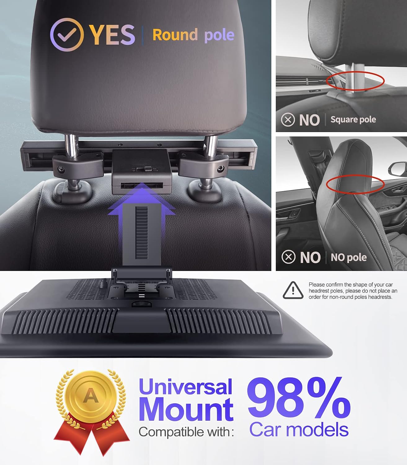 12.4' Android Universal 4K Car TV Headrest Monitor Tablet for Back seat, Support Phone Wireless Connection Mirror Link Touch Screen,with WiFi/Bluetooth/HDMI/USB/AV in/SD/Airplay Video Player(1*pcs)