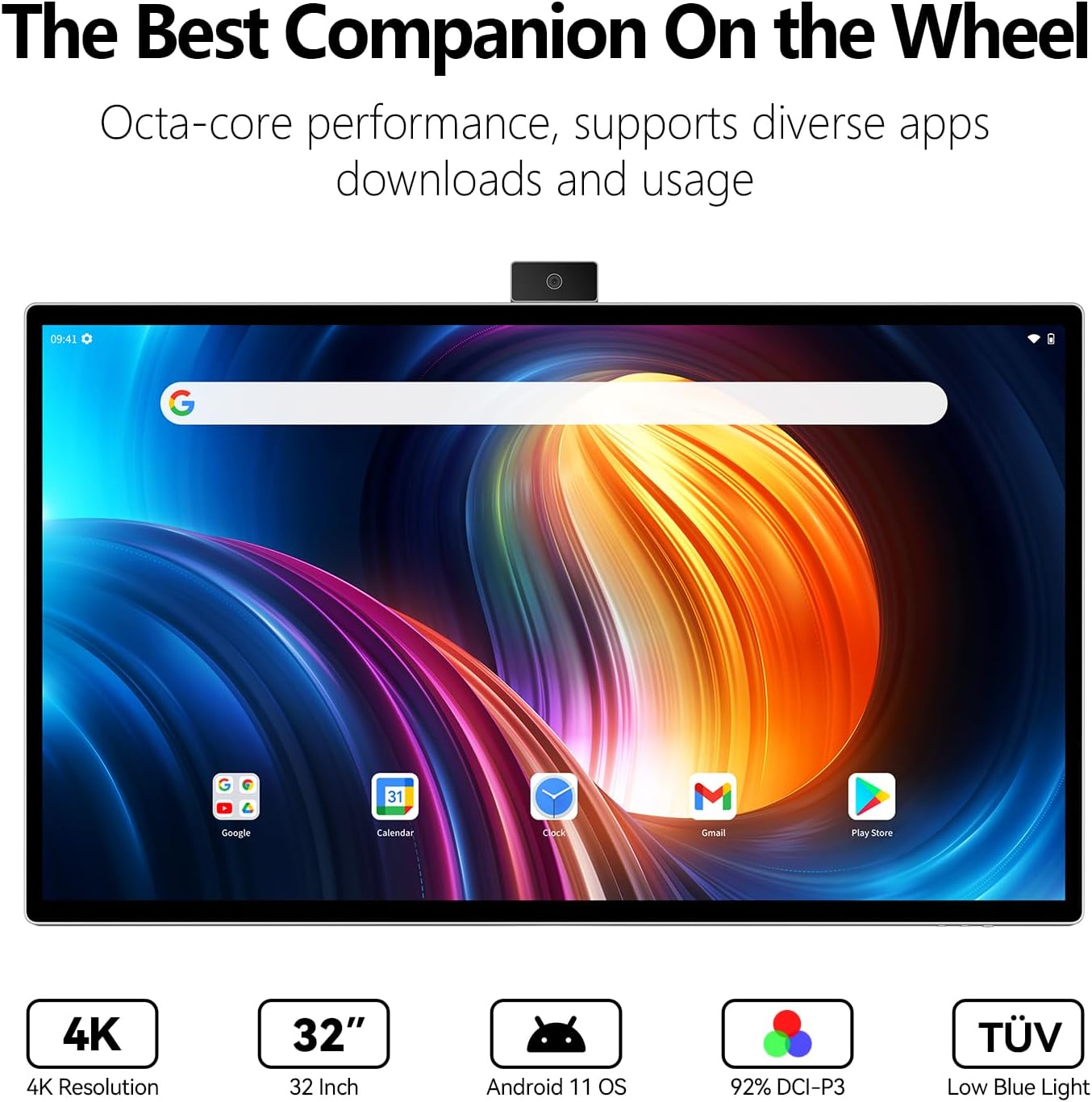 INNOCN 4K 32 Inch Smart Touchscreen Portable Mobile Monitor with Android OS, Built-in 9800mAh Battery, Pivot Adjustment, USB Type C, 8.0MP Webcam, Mic, Silve