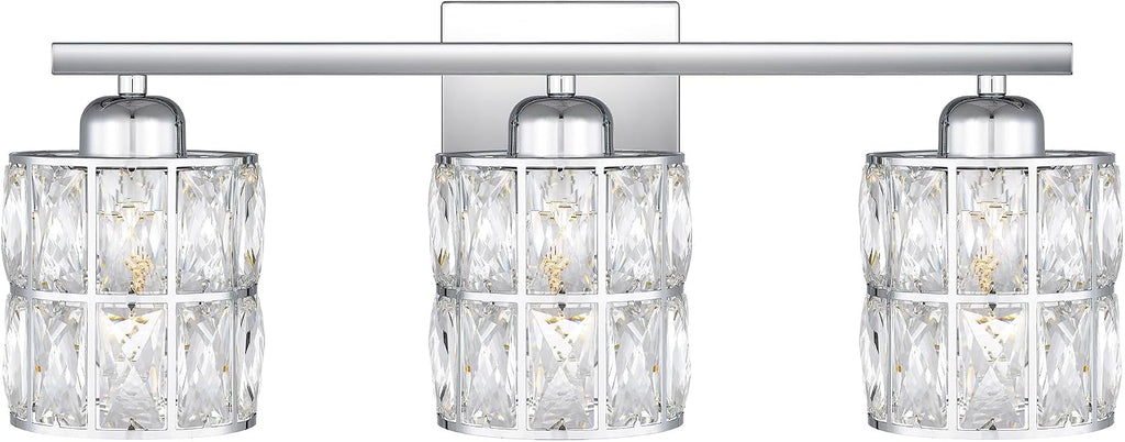 Quoizel Gibson 21' Glam Vanity Light, 3-Light, Polished Chrome Clear Crystal Glass, Dimmable, Up/Down Mount, ETL Damp-Rated