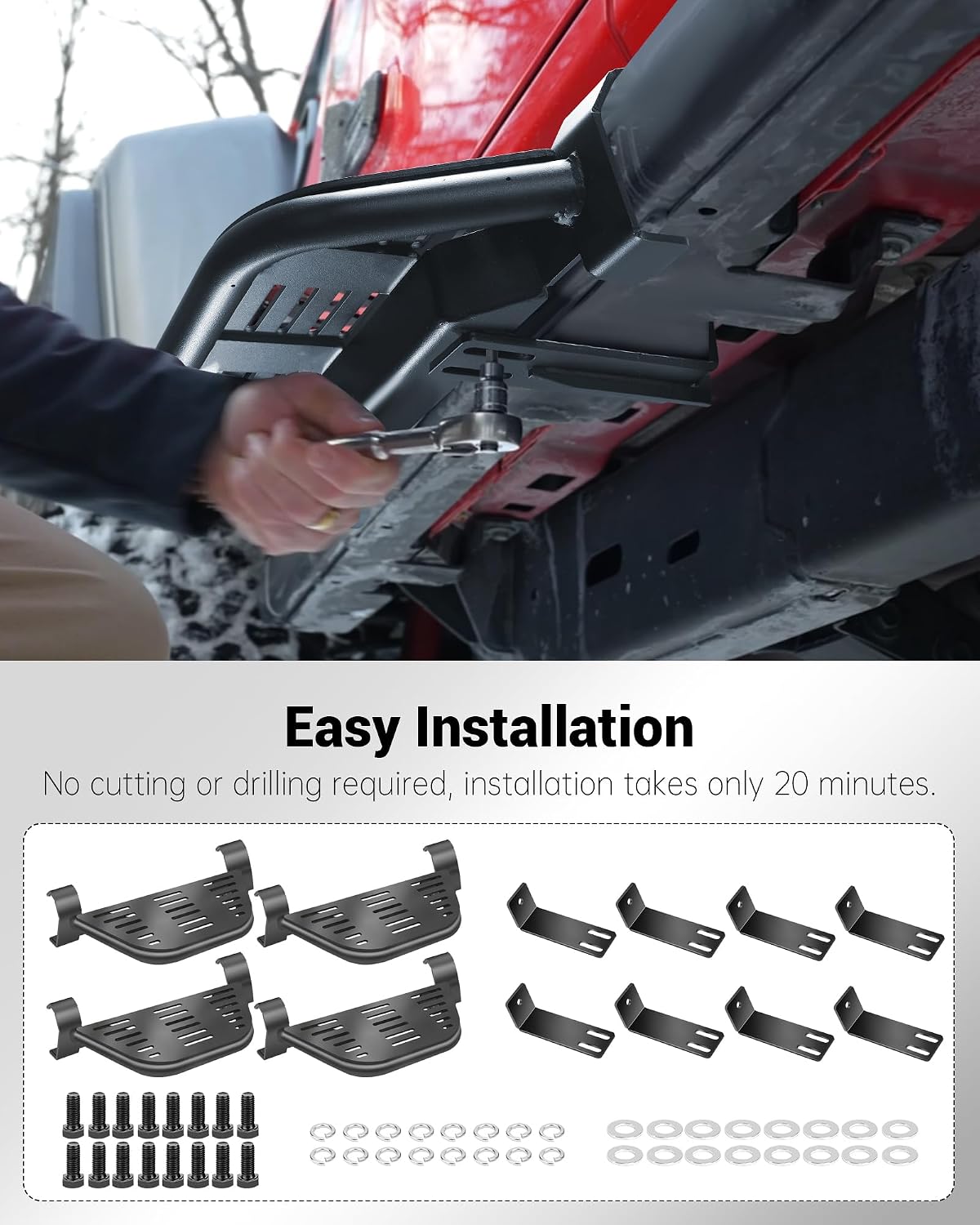 4 Pcs Rock Rails Side Steps Running Boards Fit for 2018-2026 Jeep Wrangler 4 Door & 2020-2026 Gladiator 4 Door with OEM Rock Rails