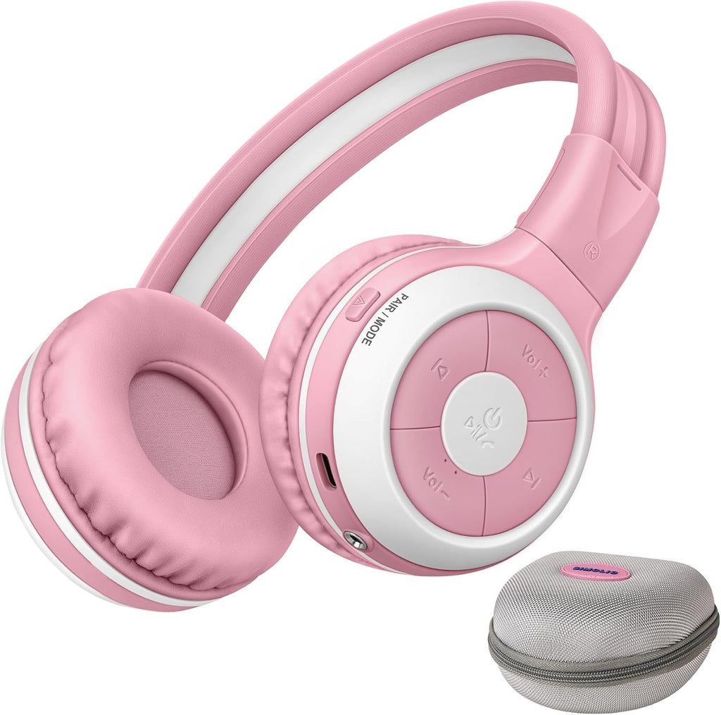SIMOLIO 2 Pack IR Car Headphones and AuraCast Wireless Headphones for Kids with Mic, Share Port, Bluetooth Foldable Headset & Comfy Travel Set, 2 Channel IR Wireless Headset for Car DVD & Road Trips