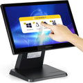 Volcora 15.6' Black LED Touch Screen Monitor with Metal Stand - Backlit 1366 * 768 with VGA HDMI Connection for Small Business, Restaurant, Office - No Driver Required (Not Compatible with macOS/iOS)
