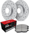R1 Concepts Rear Brake Kit Fits 2006-2011 Acura CSX; 2013-2015 Acura ILX; 2006-2015 Honda Civic; 1997-2001 Honda Prelude| Optimum Oep Brake Pads and Drilled Brake Rotors| 10.2' Rear