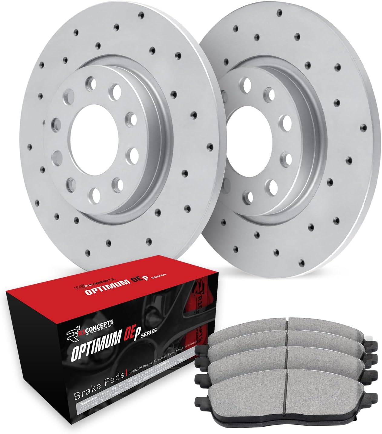R1 Concepts Rear Brake Kit Fits 2006-2011 Acura CSX; 2013-2015 Acura ILX; 2006-2015 Honda Civic; 1997-2001 Honda Prelude| Optimum Oep Brake Pads and Drilled Brake Rotors| 10.2' Rear