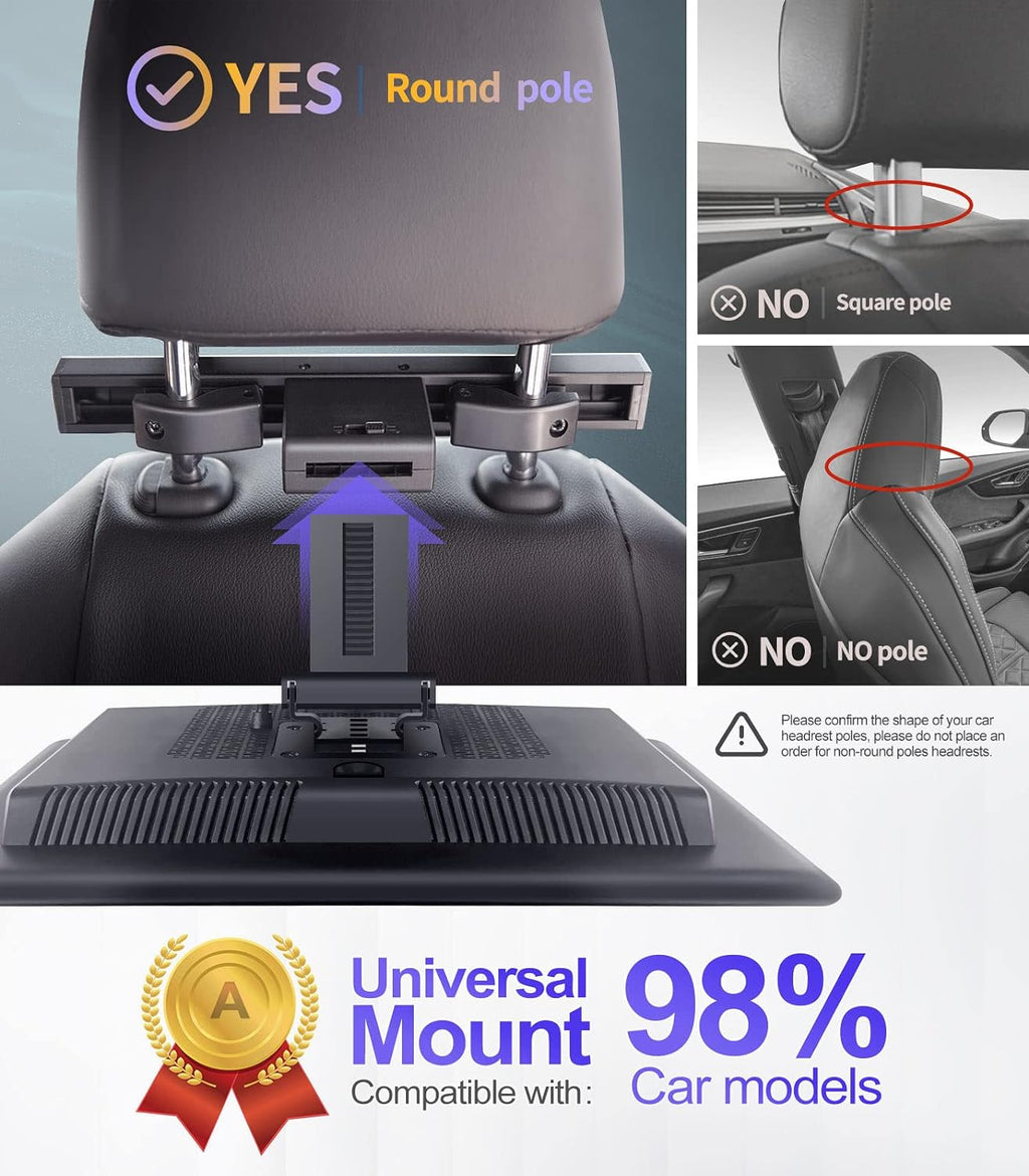 12.4 inch 4K Android Portable Car TV Headrest Monitor Tablet for Back seat, Support Phone Wireless Mirror Link Touch Screen,with WiFi/Bluetooth/HDMI/USB/FM/Airplay Video Player 2G ram+16G ROM(1*pcs)