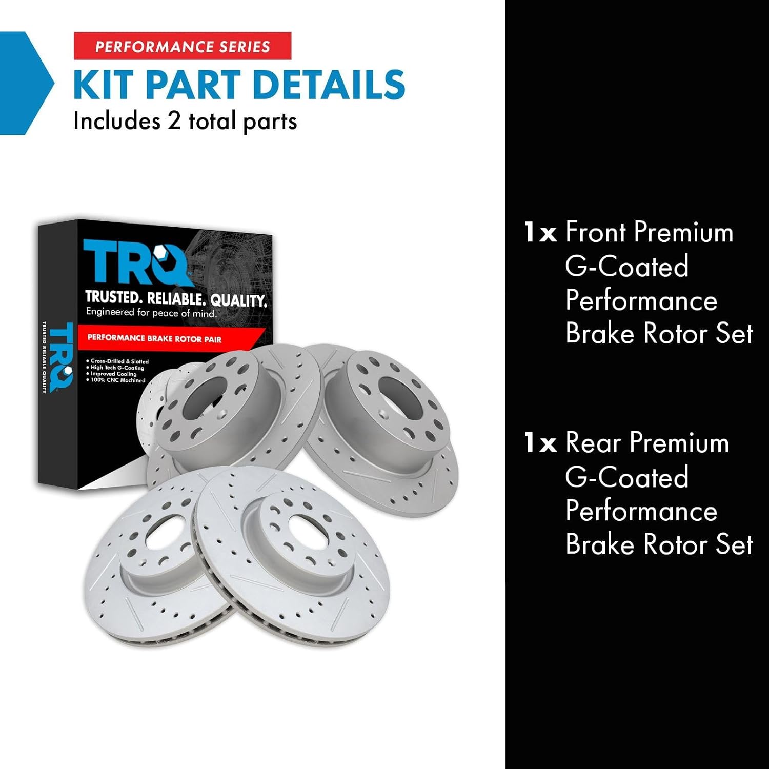 TRQ Performance Front and Rear Brake Rotor Set G Coated Drilled and Slotted Compatible with 2011-2013 Audi A3 2011-2013 A3 Quattro 2009-2013 Volkswagen Eos 2013-2017 Beetle 2011-2018 Jetta