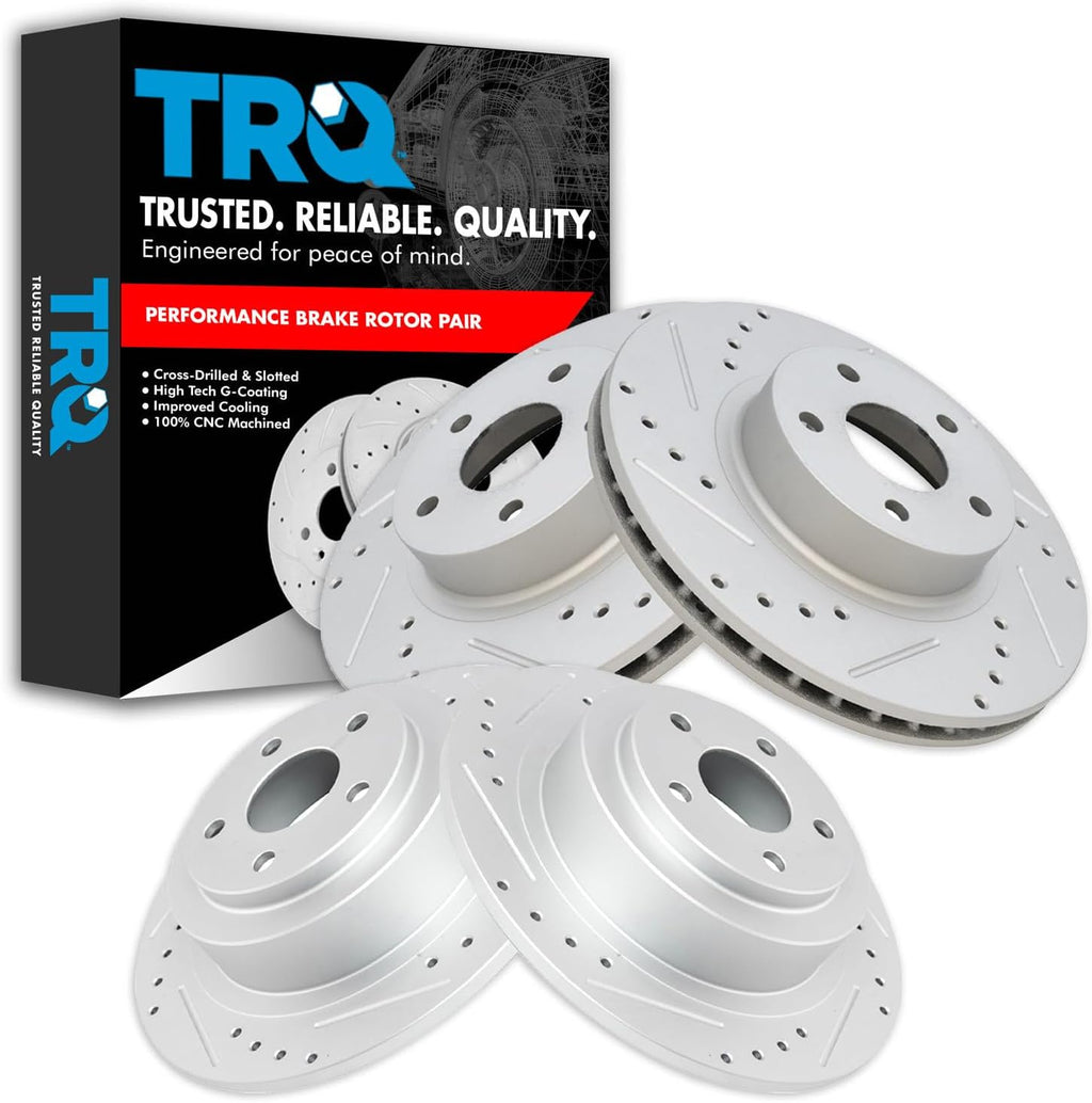 TRQ Performance Front and Rear Brake Rotor Set G Coated Drilled and Slotted Compatible with 1999-2004 Subaru Legacy 2000 Subaru Outback