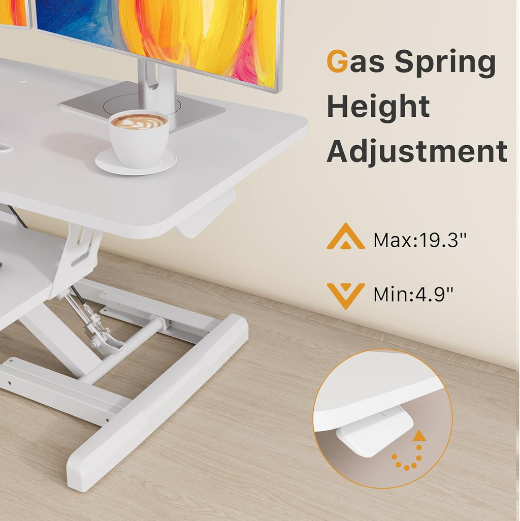 JOY worker Standing Desk Converter, 35' Wide Height Adjustable Sit Stand Up Desk Riser with Keyboard Tray, Desktop Workstation Riser for Home Office Computer Laptop, Particle Board, White