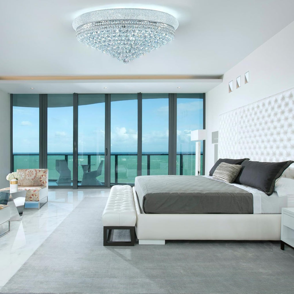 18 - Light Crystal Flush Mount Chandelier Ceiling Light Fixture for Living Room Dining Room Entryway Foyer Chrome Finish
