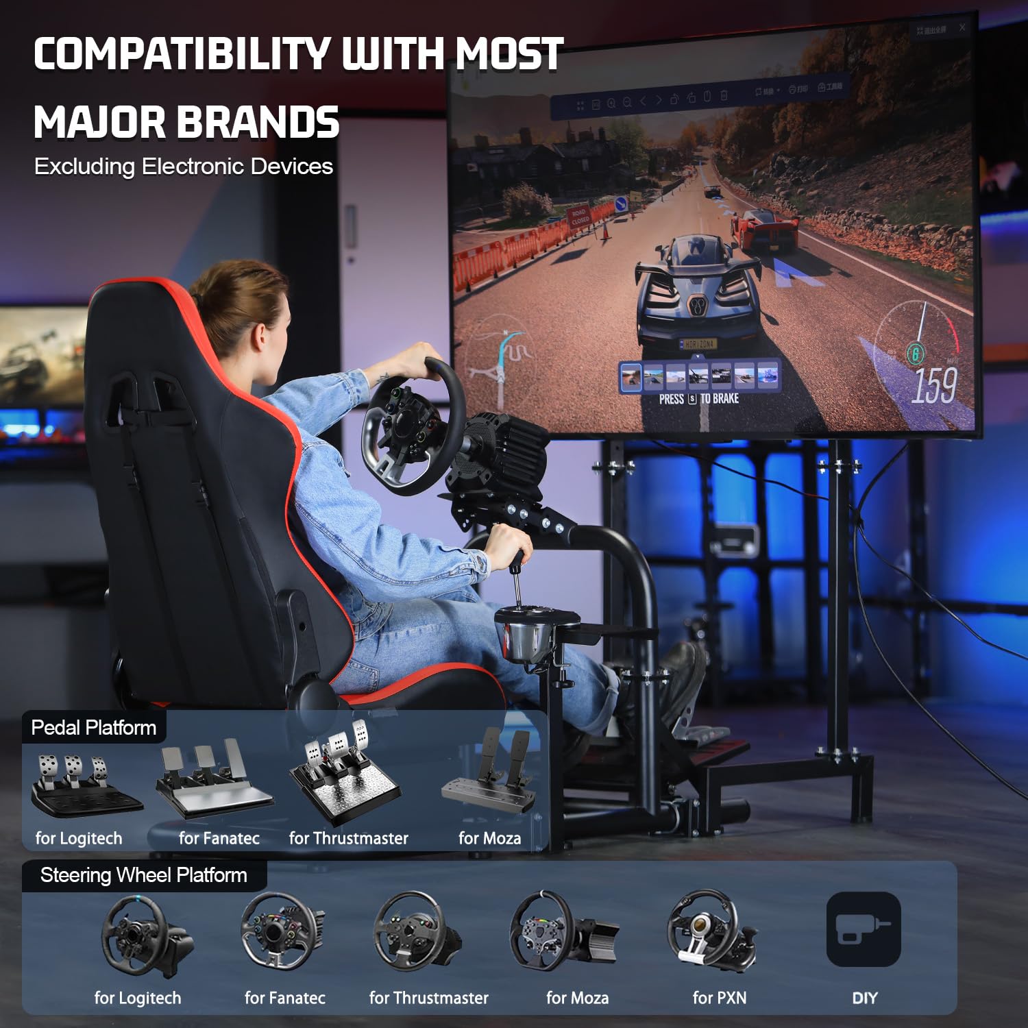 Marada Driving Simulator Cockpit with Monitor Stand with Red Seat Fit for G920,for Thrustmaster T500 TGT,for Fantec,Racing bracket Steering wheel stand Stable & Strong,Wheel and Pedals Not Included