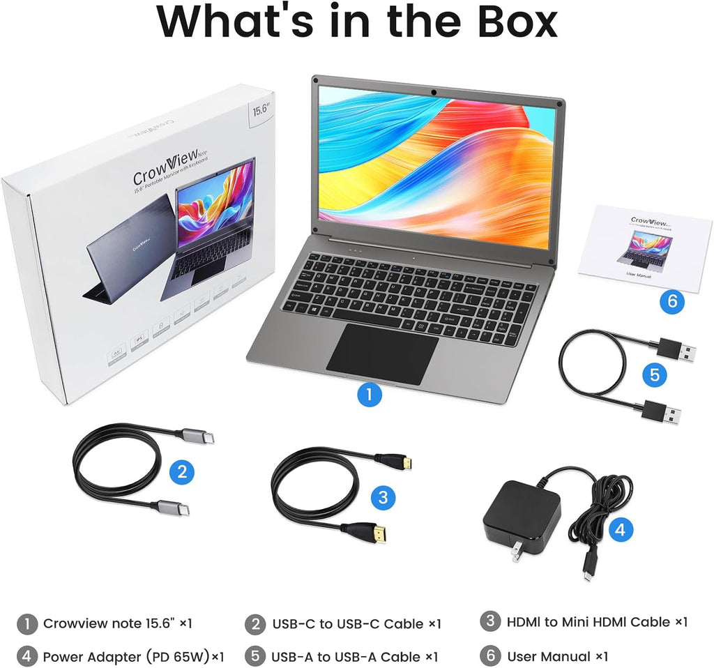 Portable Monitor with Keyboard, 15.6 Inch Lapdock Display with 6000mah Built-in Battery,CrowView Note 1080P FHD USB C Monitors Compatible with RPi5, PC, Phone, Mac, Game Console
