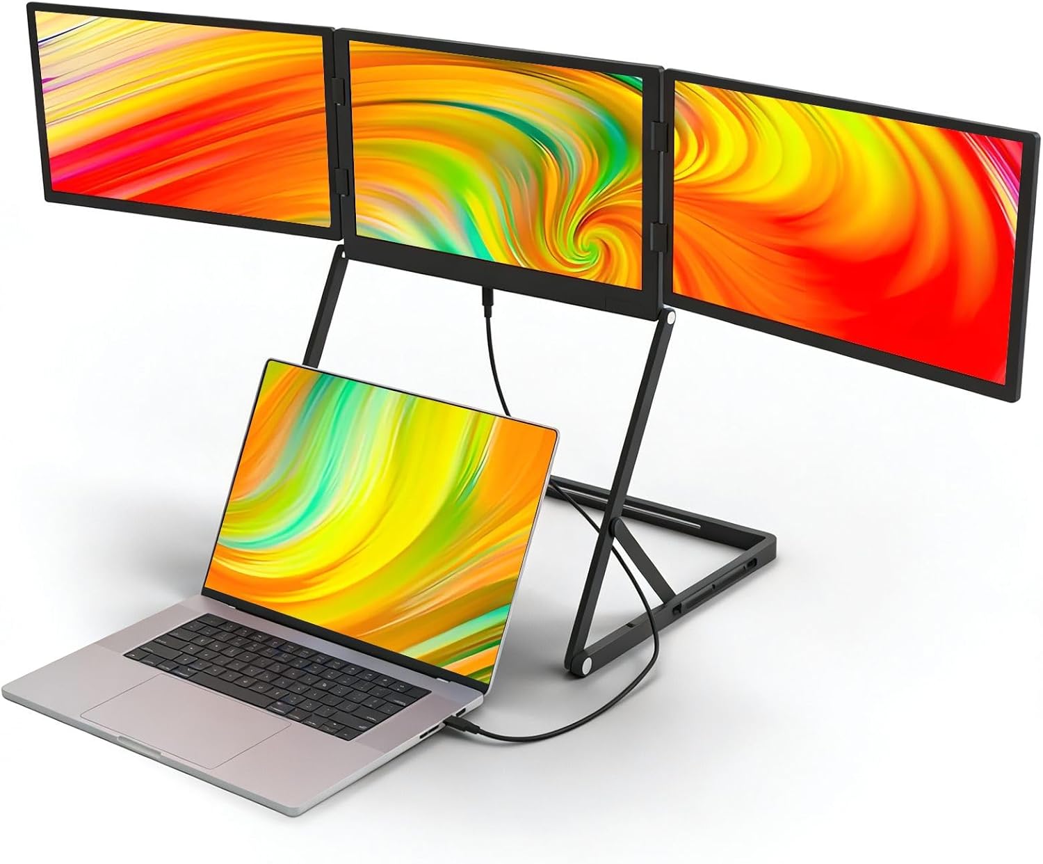 VSDISPLAY 15.6 Inch Portable Triple Monitor for Laptop 3 Screens Quad Monitor 1920x1080 IPS Laptop Screen Extender USB-C Displays Foldable