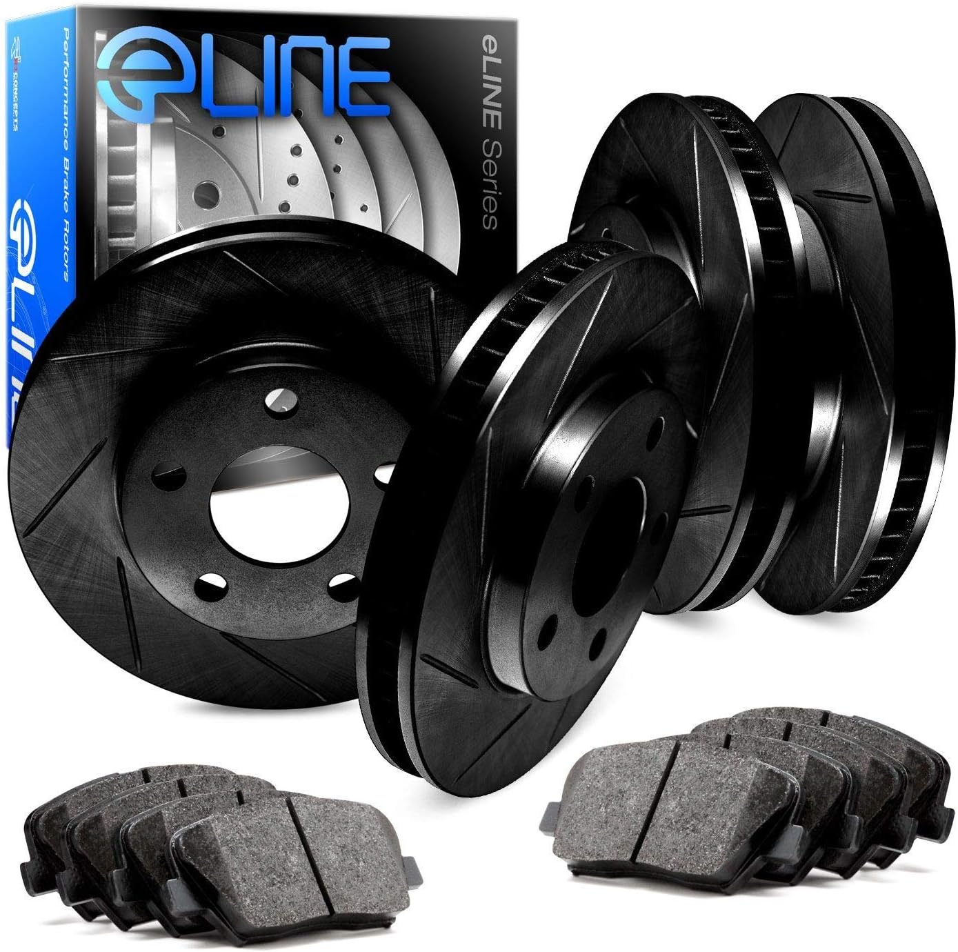 R1 Concepts Front and Rear Brake Kit Fits 2007 Acura CSX; 2006-2011 Honda Civic| Ceramic Brake Pads and Slotted Brake Rotors