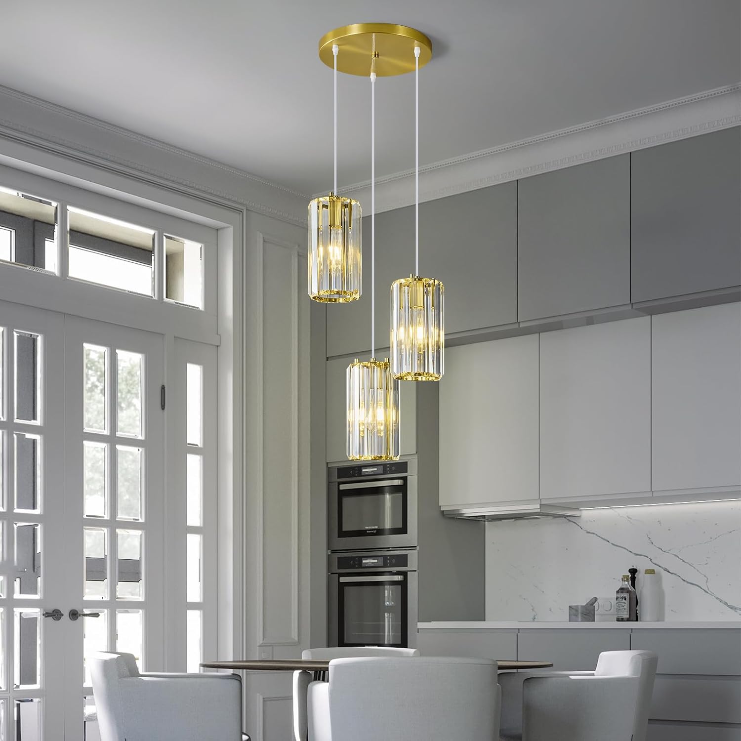 Gold Pendant Lighting Modern Pendant Light, Mini Crystal Chandeliers,Adjustable Pendant Light Fixture for Kitchen Island Dinning Room Corridor Bedroom(Gold 3-Light)