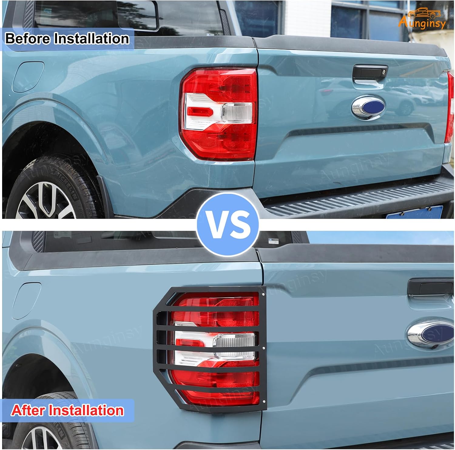 Aunginsy Tail Light Lamp Guard Cover Compatible with Ford Maverick 2022-2025 Exterior Accessories, Car Back Taillight Grilles Guard Protective Net Frame Carbon Steel Rear Headlight Trim Cover, Black