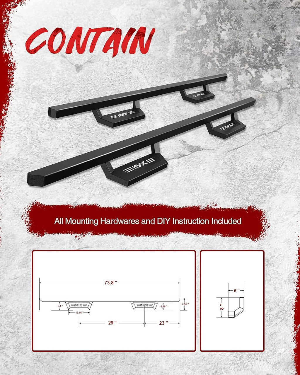 KYX Running Boards & Steps Nerf Bars Fit for 2009-2018 Dodge Ram 1500 Quad Cab, A Pair 6 inch Car Door Side Steps Nerf Bars Truck Boards Step Rails-Dual Stairs