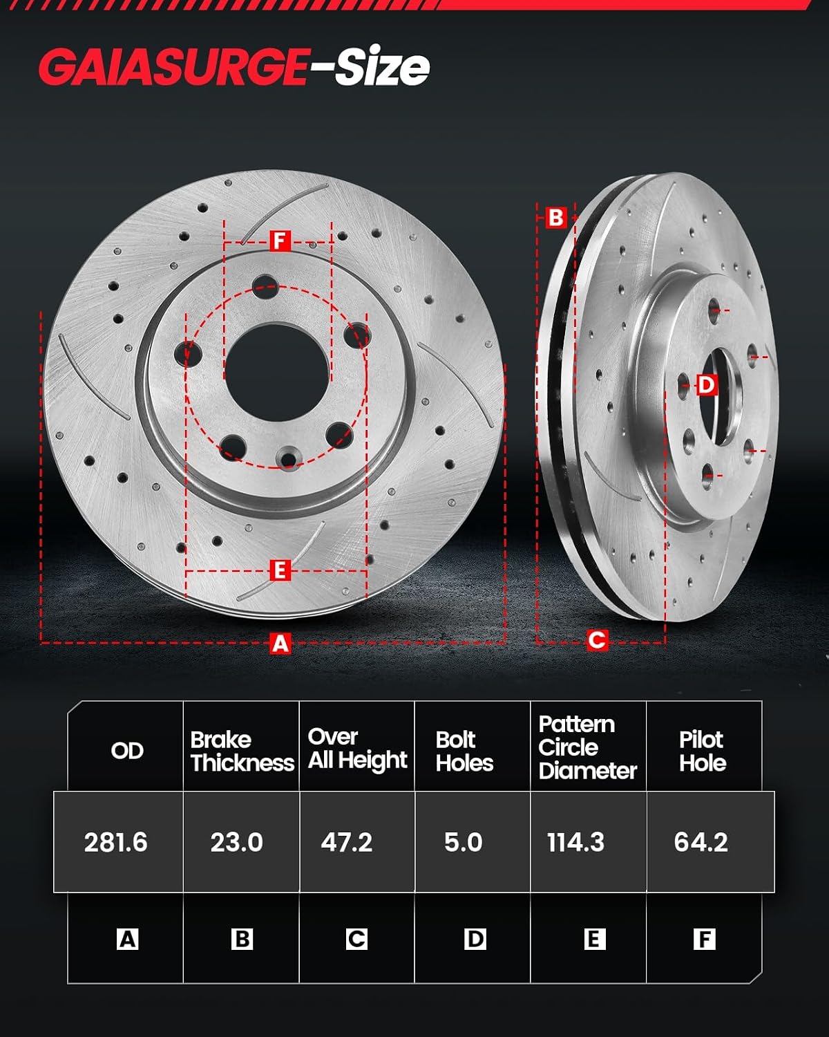 Brake Pads And Rotors Kit Compatible With 2013-2021 Honda Civic, 2003-2017 Honda Accord, Front Automotive Replacement Brake Kits 31305 D914-7795 Drilled And Slotted Rotors 281.6mm(11.1in)