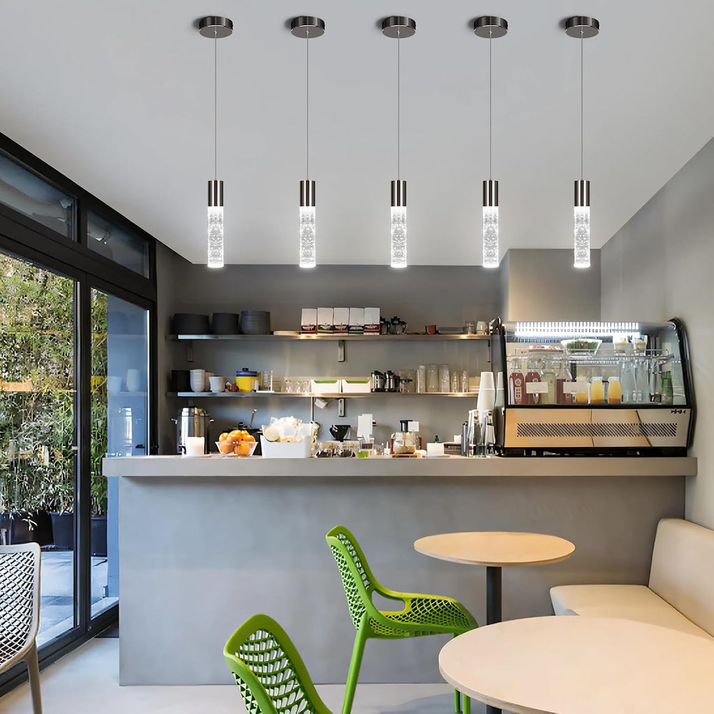 OKELI Modern Pendant Lights,3 Color LED Bubble Crystal Island Light Fixtures,Black Mini Pendant Lighting for Kitchen Island,Bar,6W,3000-6000K,ETL,3 Pack